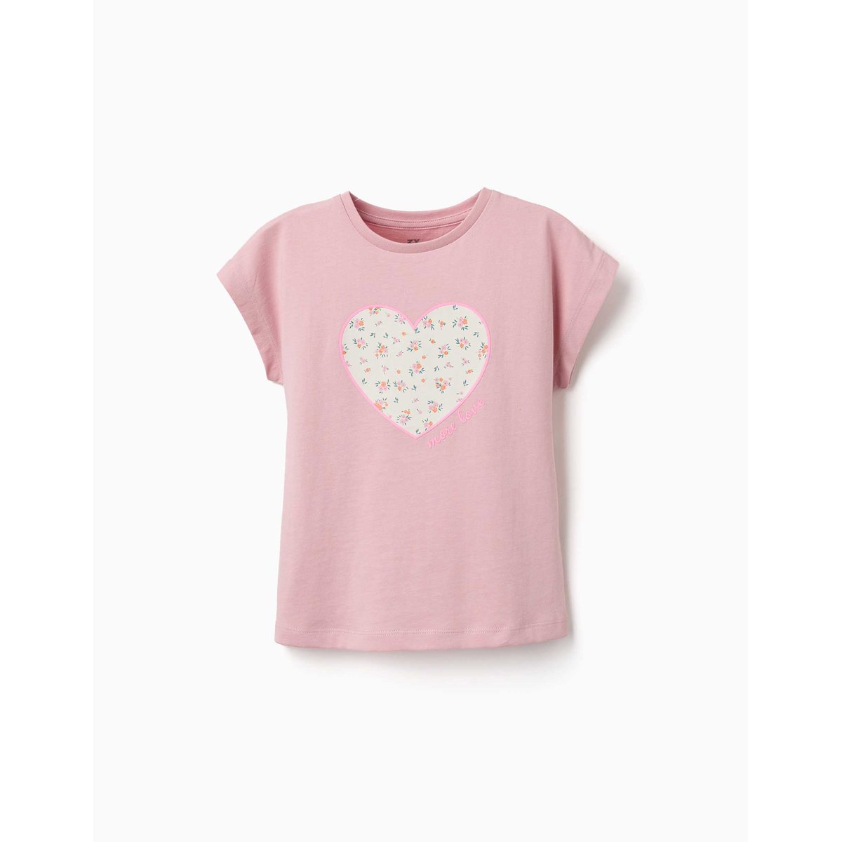 T-shirt en coton avec imprimé cœur floral rose clair, ZIPPY