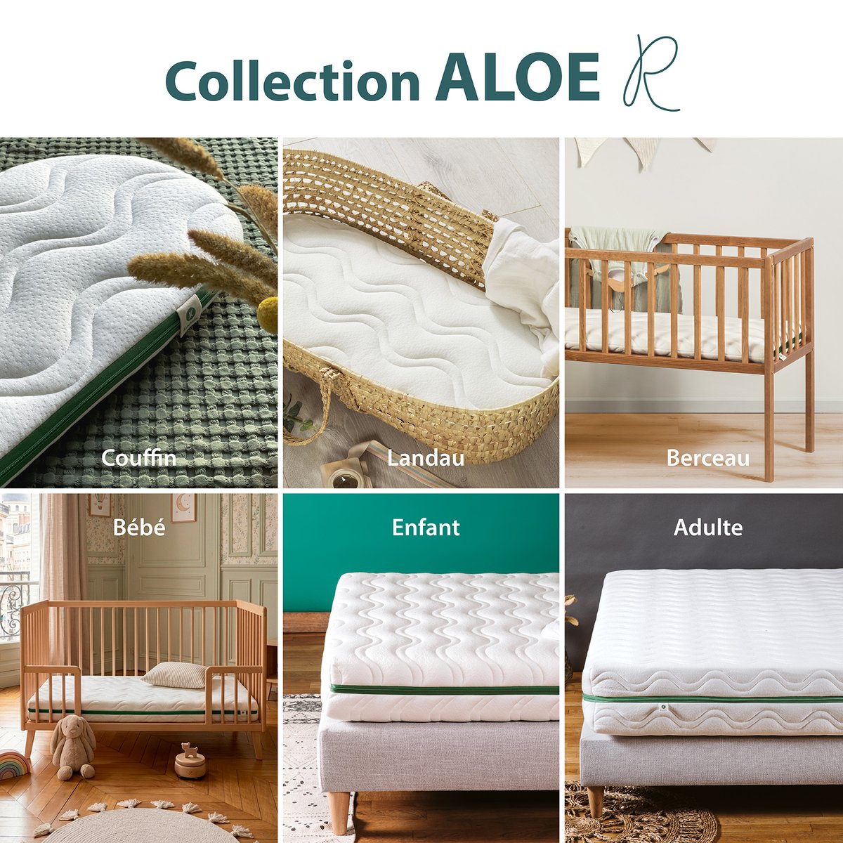 Matelas Bébé avec housse lavable ALOE R blanc, KADOLIS