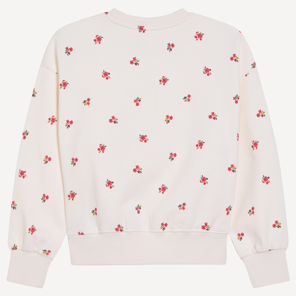 Sweat col rond, imprimé fleurs, en molleton ecru, LA REDOUTE COLLECTIONS