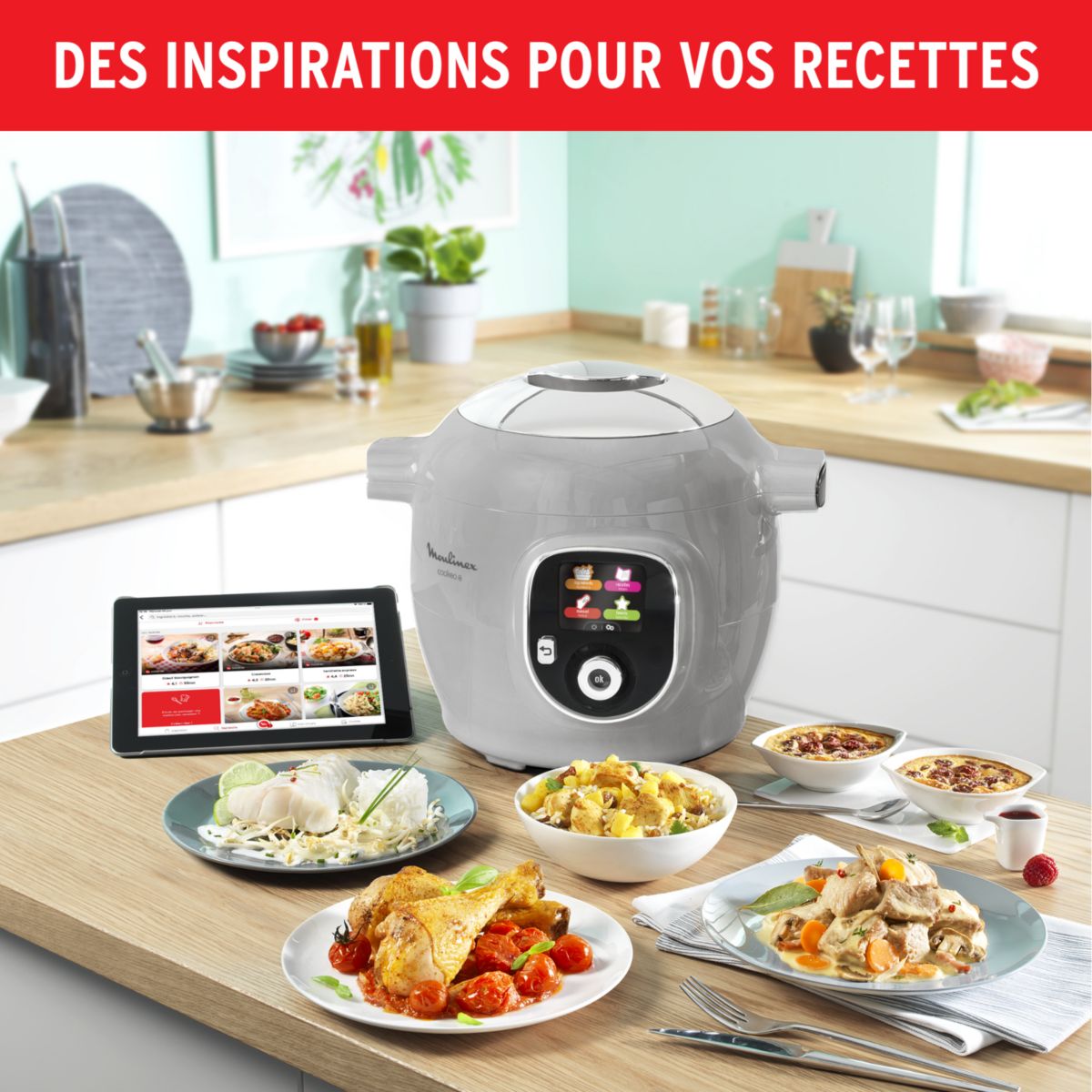 Cookeo CE854B10 gris 6 L, 6 modes de cuisson, 80 recettes couleur unique, MOULINEX