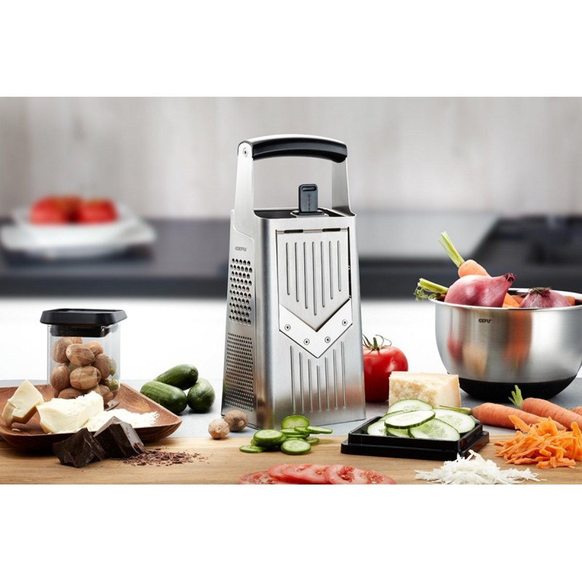 Râpe carrée V-CUT avec trancheuse réglable argent, GEFU