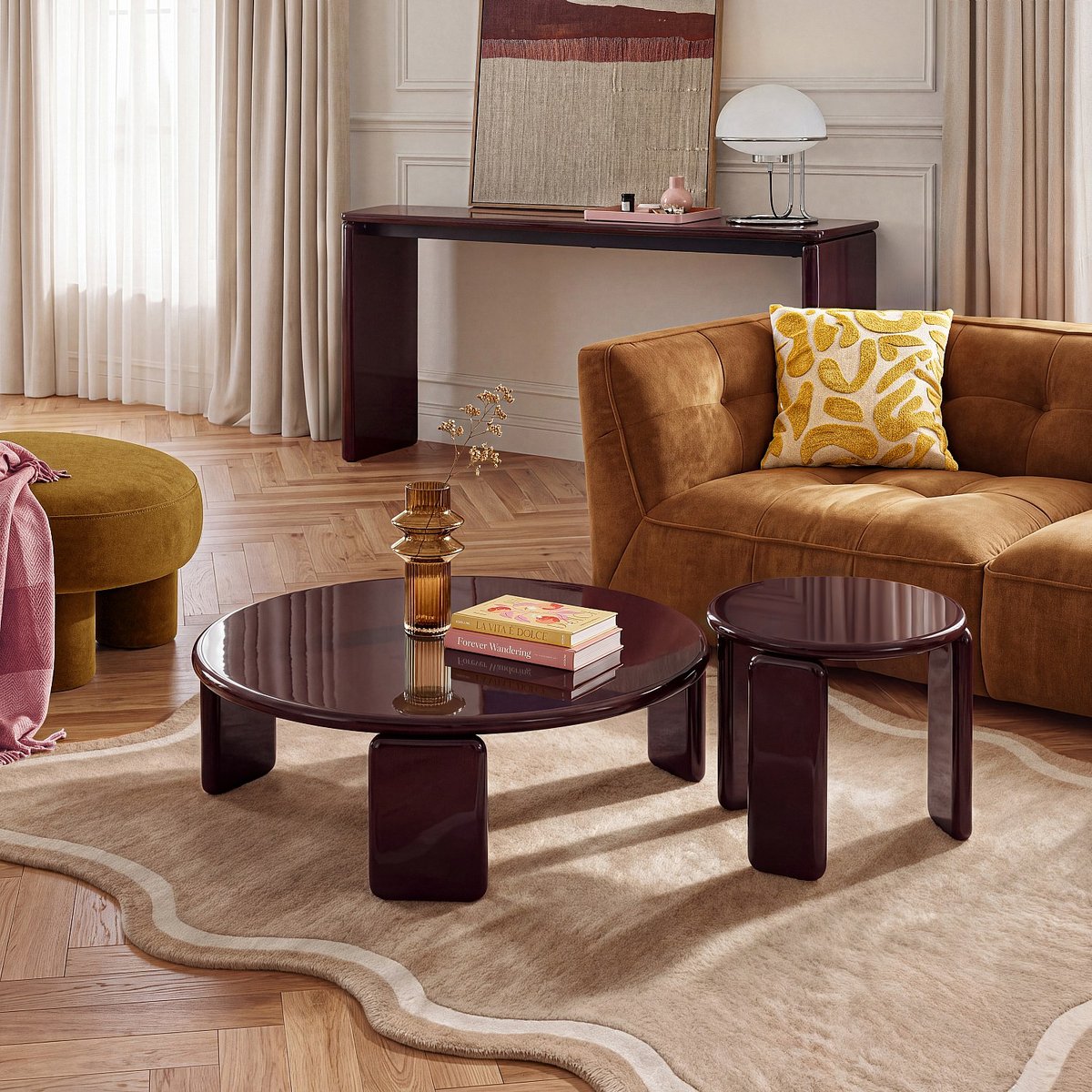 Table d'appoint  bois, panneau BALMA bordeaux, HABITAT