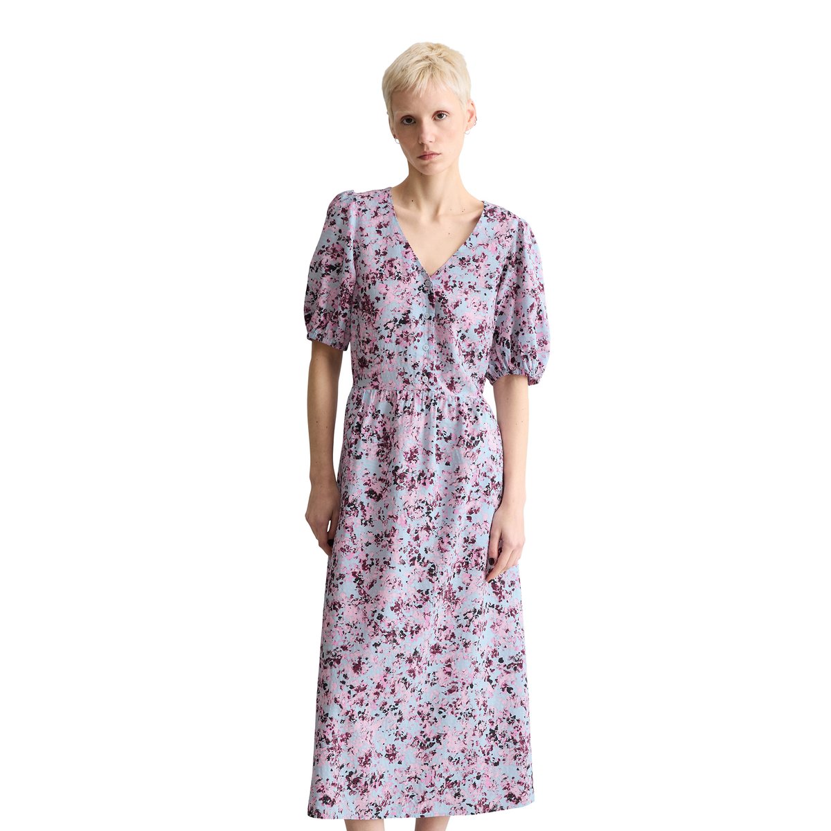 Robe imprimée relaxed en mélange de viscose avec effet froissé bleu clair, MARC O’POLO DENIM