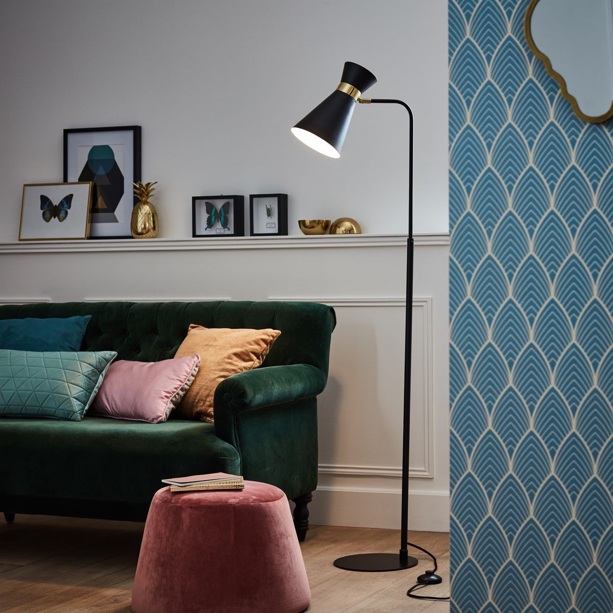 Lampadaire    GOLDY noir mat, BRILLIANT