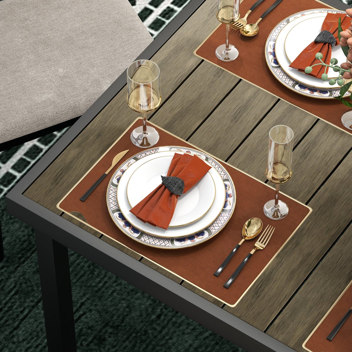 Table de jardin Aluminium marron, OUTSUNNY