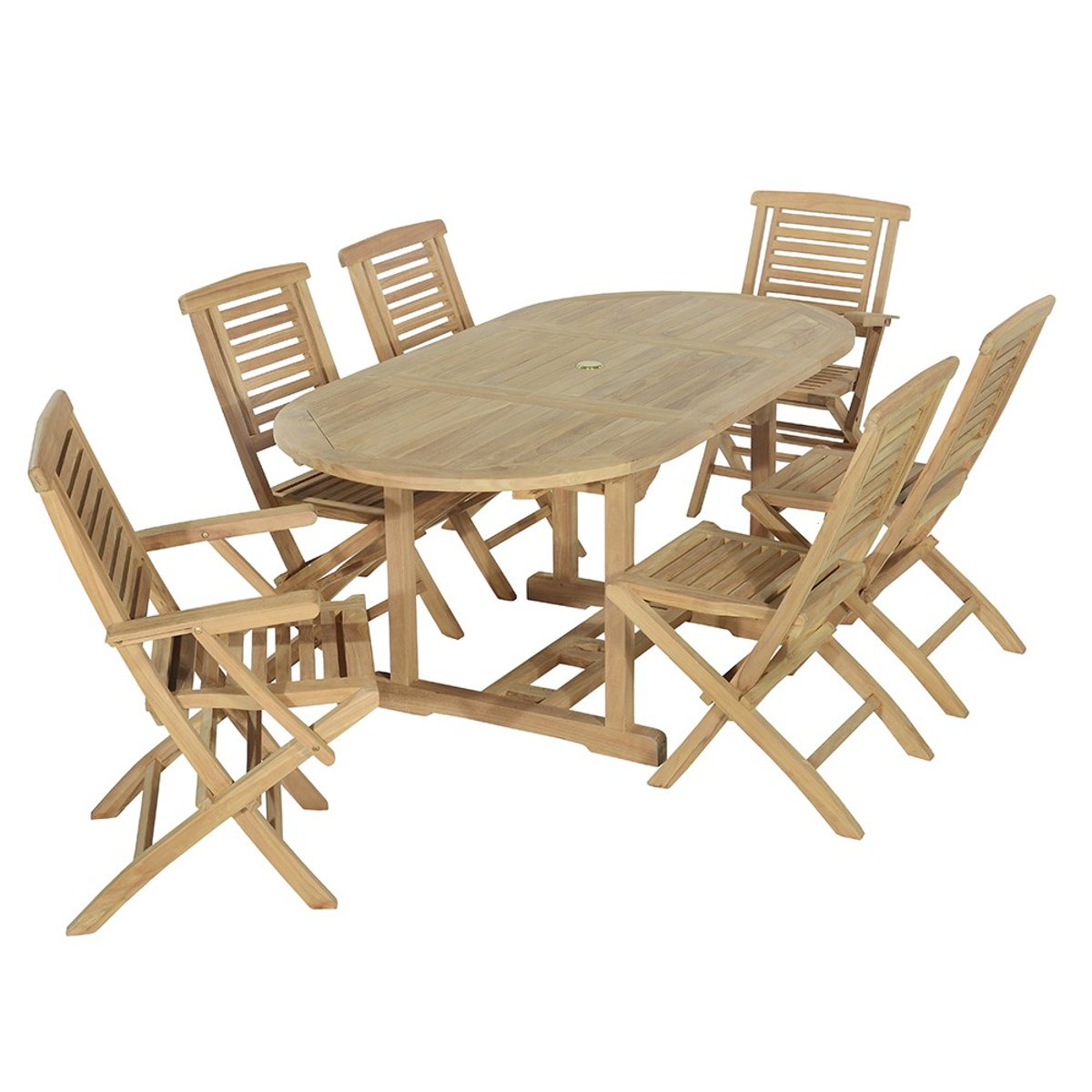 Salon de jardin teck massif Hermel, 6 places naturel, TECK ATTITUDE