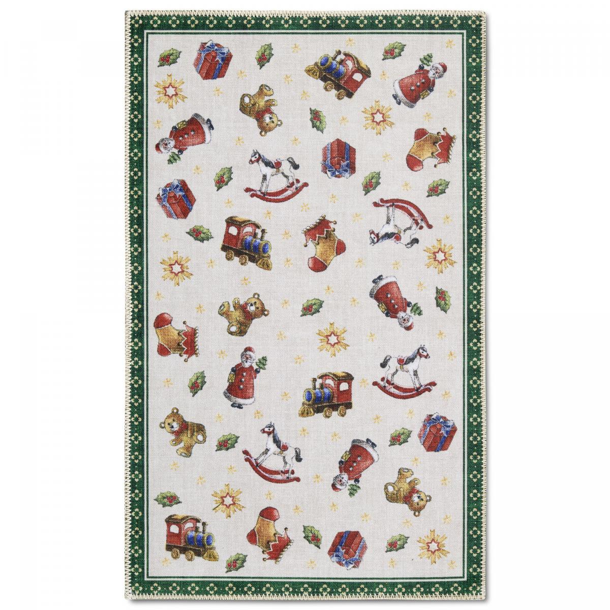 Tapis salon ou enfant NOEL, tapis kilim fin et original vert, beige, UN AMOUR DE TAPIS
