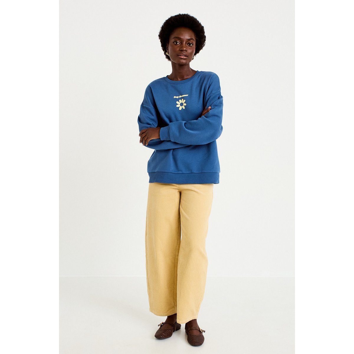 Pantalon large en velours jaune, CACHE CACHE