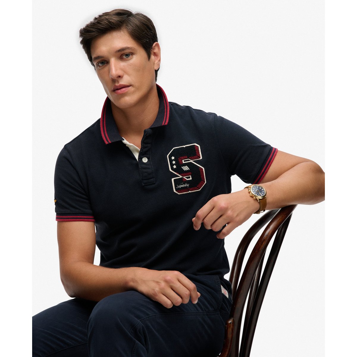 Polo Vintage Athletic Patch bleu marine éclipse, SUPERDRY