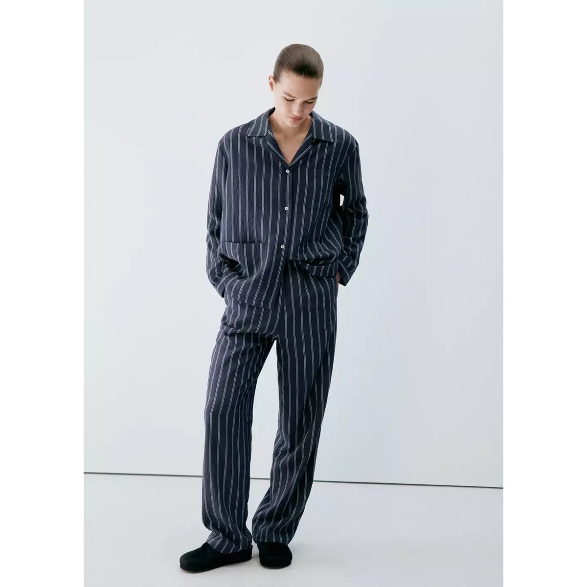 Pantalon pyjama rayures bleu marine, MANGO