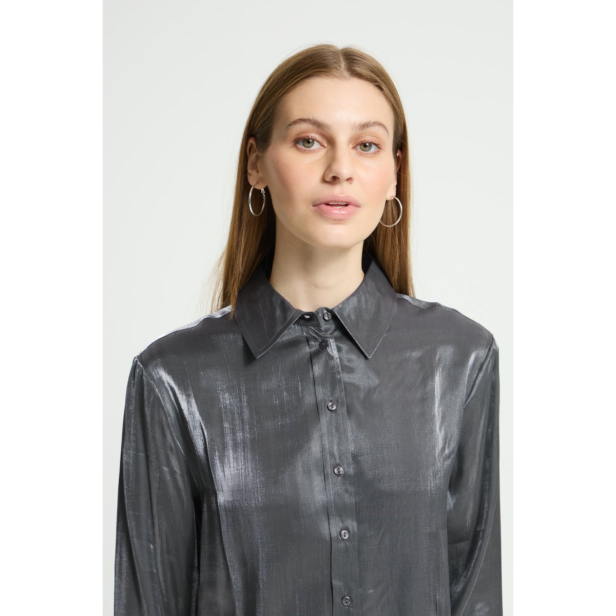 Chemise à manches longues gris smoked pearl, ICHI