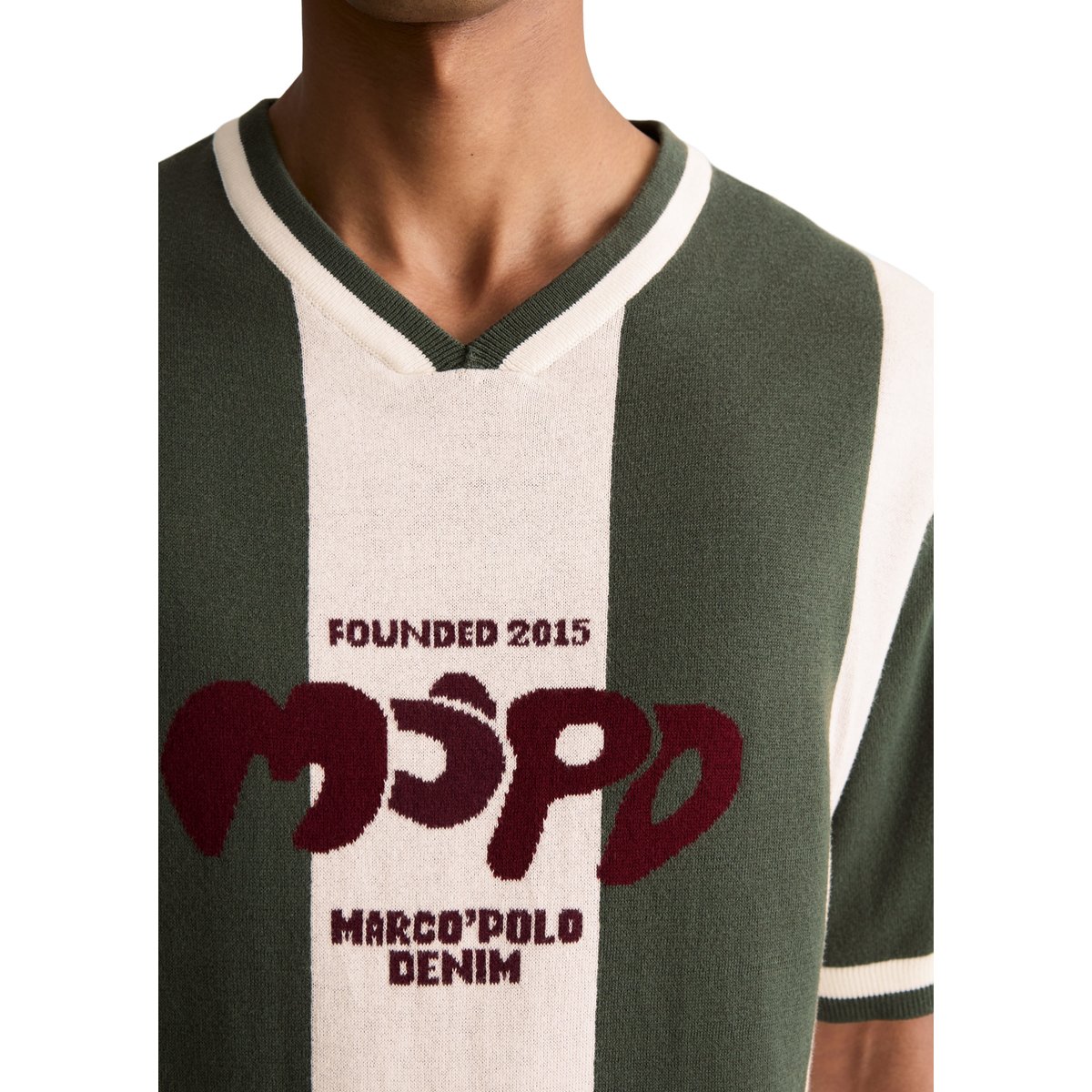 Pull à manches courtes relaxed en coton bio teint en fil vert foncé, MARC O’POLO DENIM