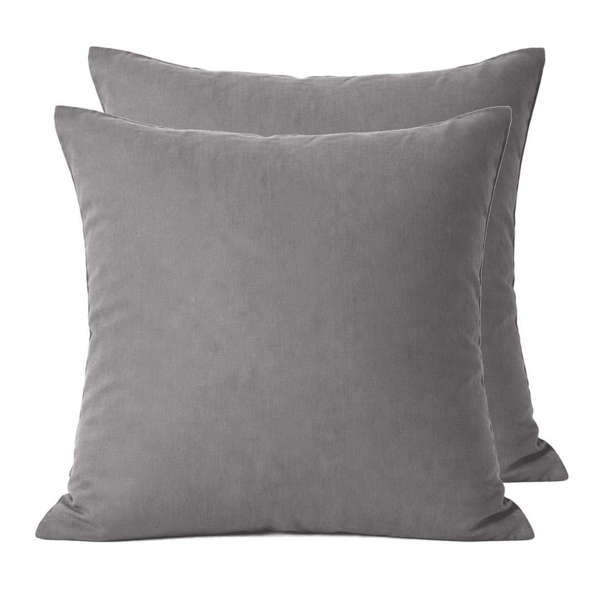 Lot de 2 taies d'oreiller en percale de coton uni, MURA gris, C DESIGN HOME TEXTILE