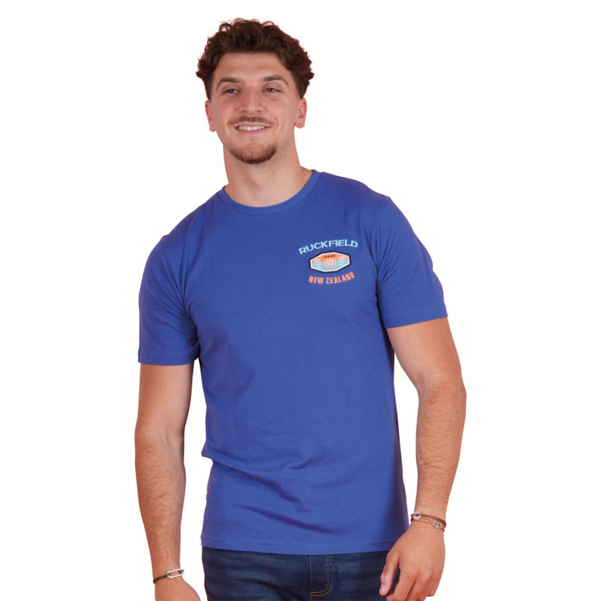 T-shirt en coton biologique bleu uni pourvu d'une coupe droite bleu, RUCKFIELD