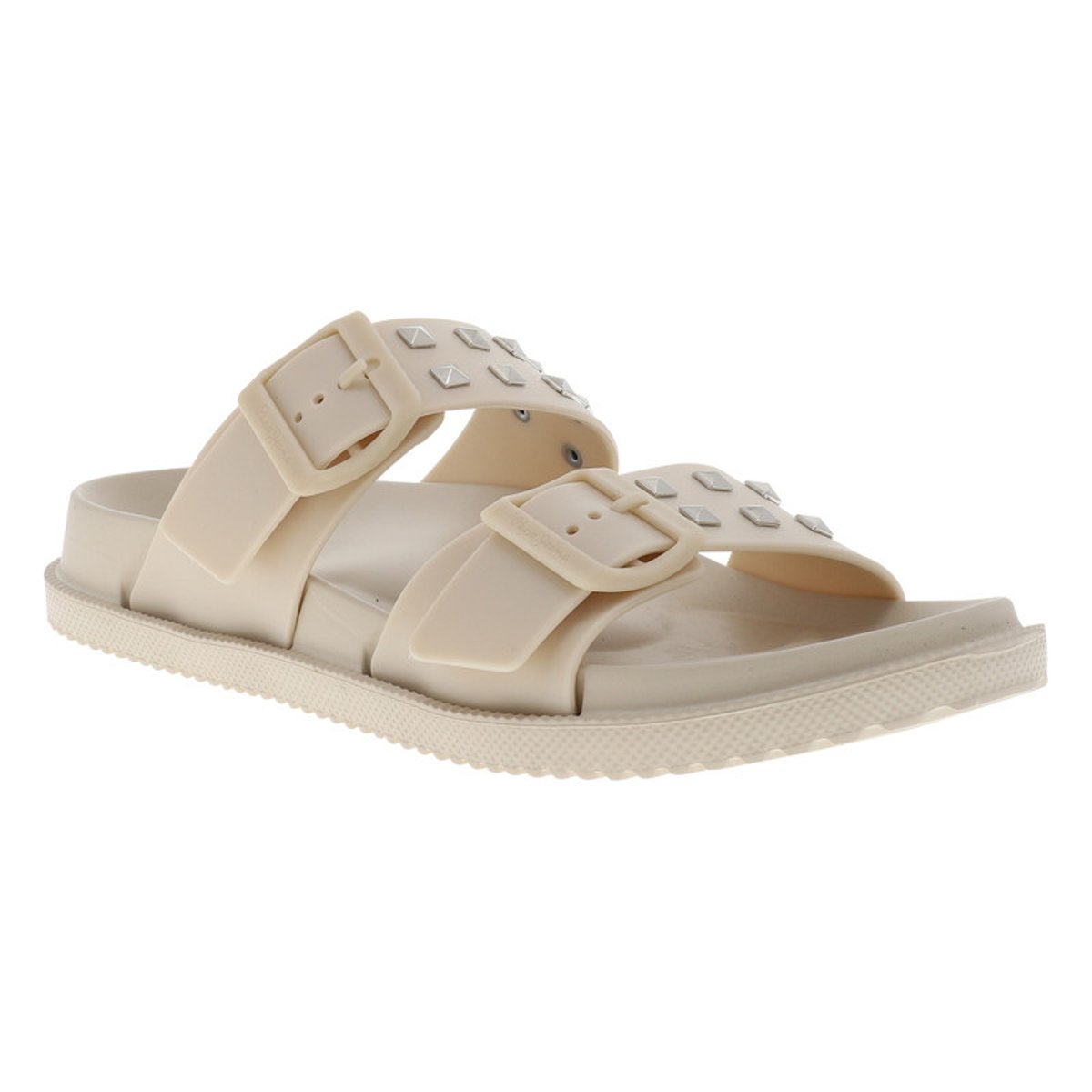 Sandales beiges avec un talon plat et 2 boucle à ardillon avec clous beige, PEPE JEANS