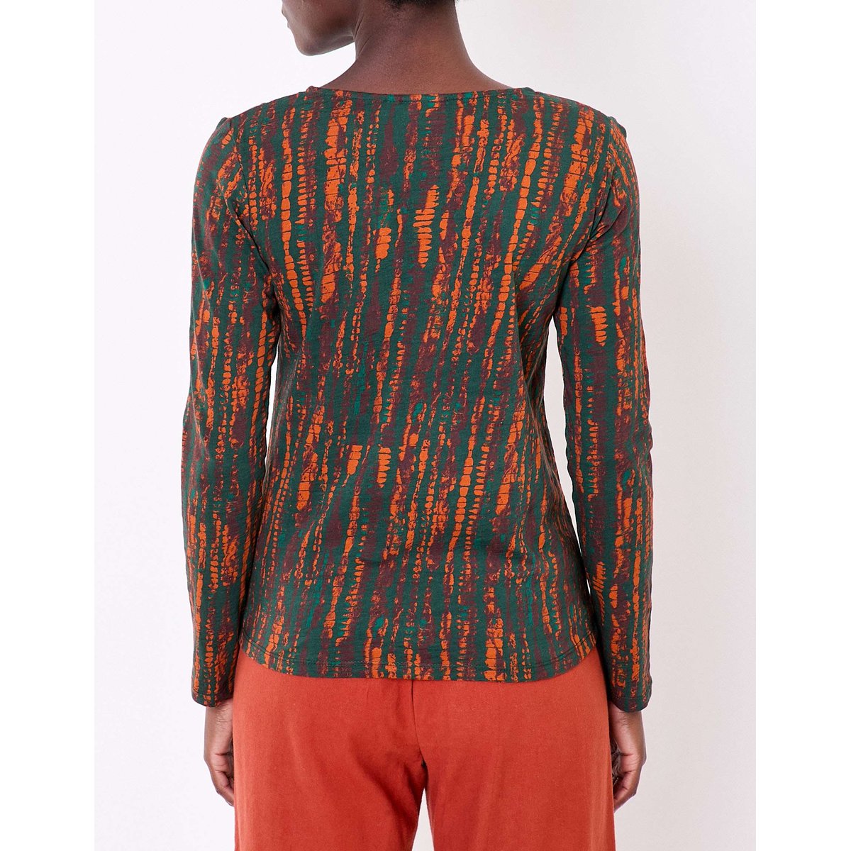 T-shirt col v imprimé coton bio VANPUR vert pinede, LA FIANCÉE