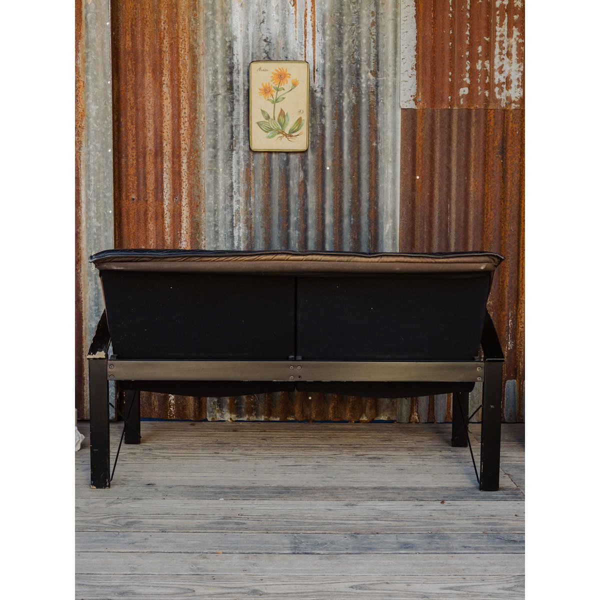 Canapé en bois et cuir noir Jacques N°147 - Bon état noir, DEBONGOUT
