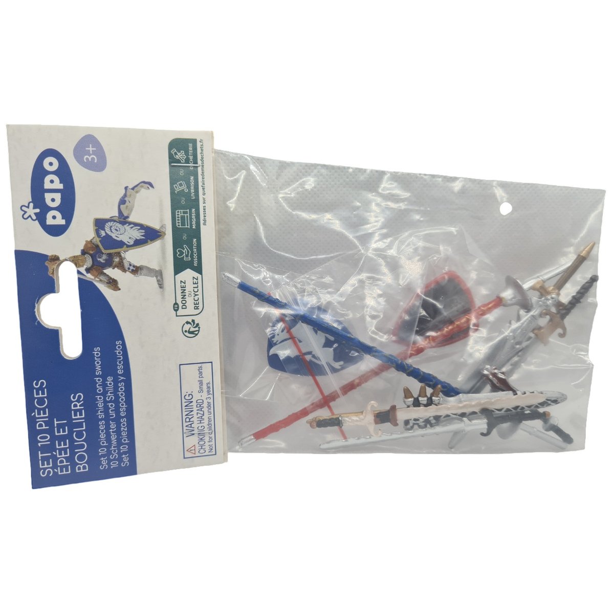 Set de 10 accessoires pour chevaliers gris rouge et bleu, PAPO