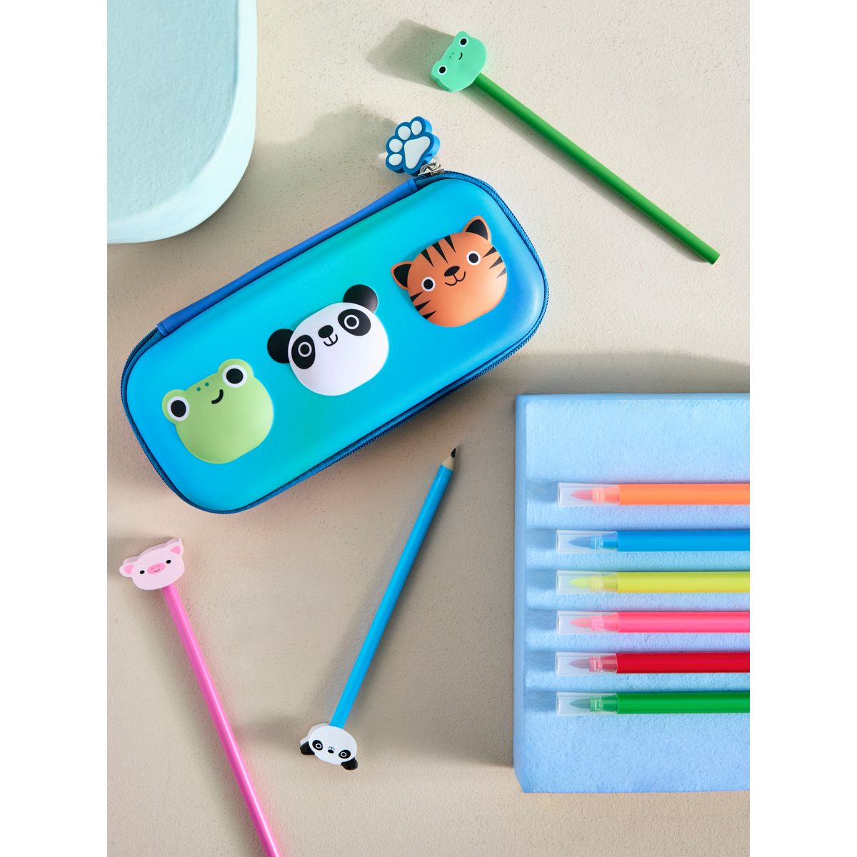 Trousse à crayons et papeterie motif animaux bleu/vert, NEXT