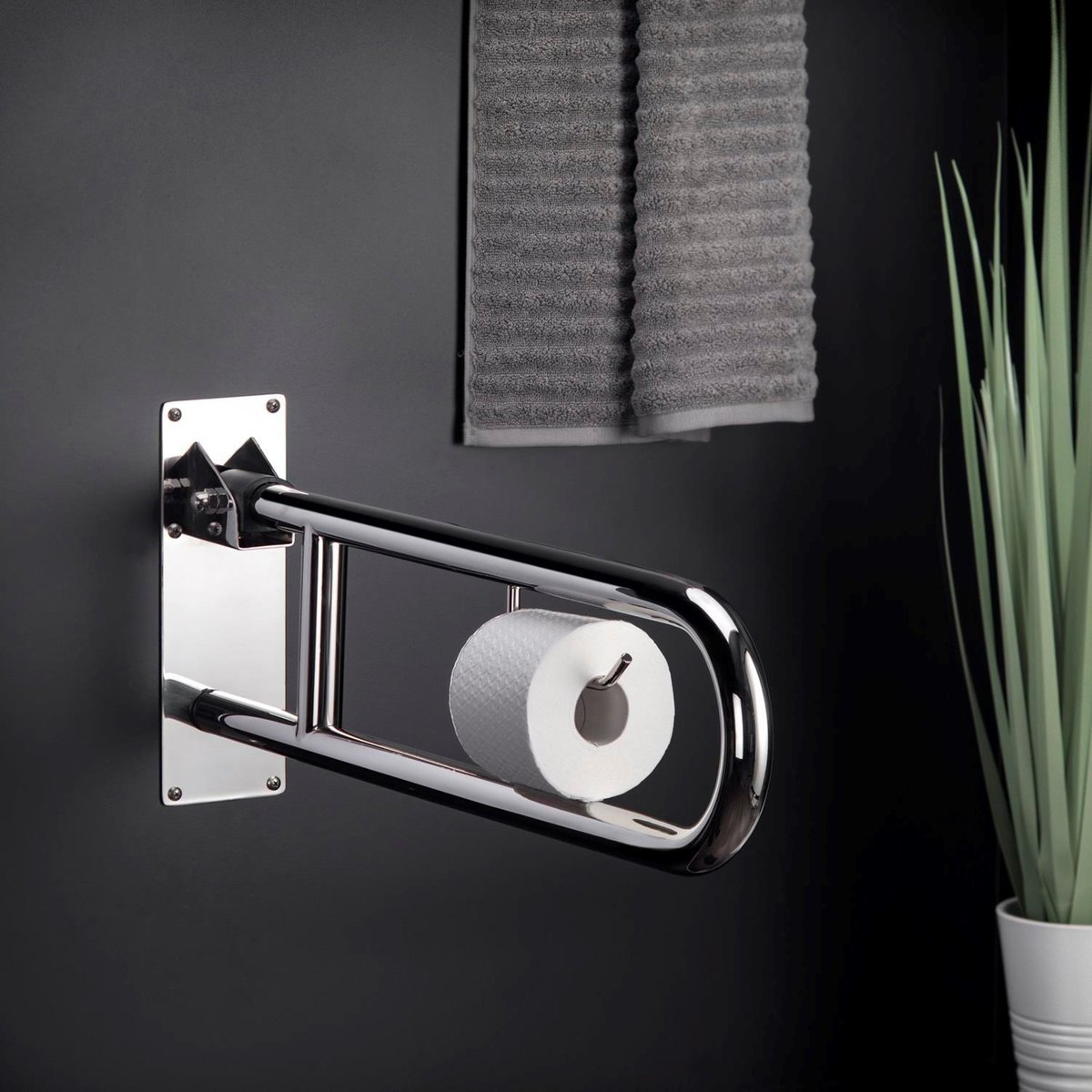 Barre D'appui Wc Pliable Avec Porte Papier ARCHITECT chrome, COSMIC