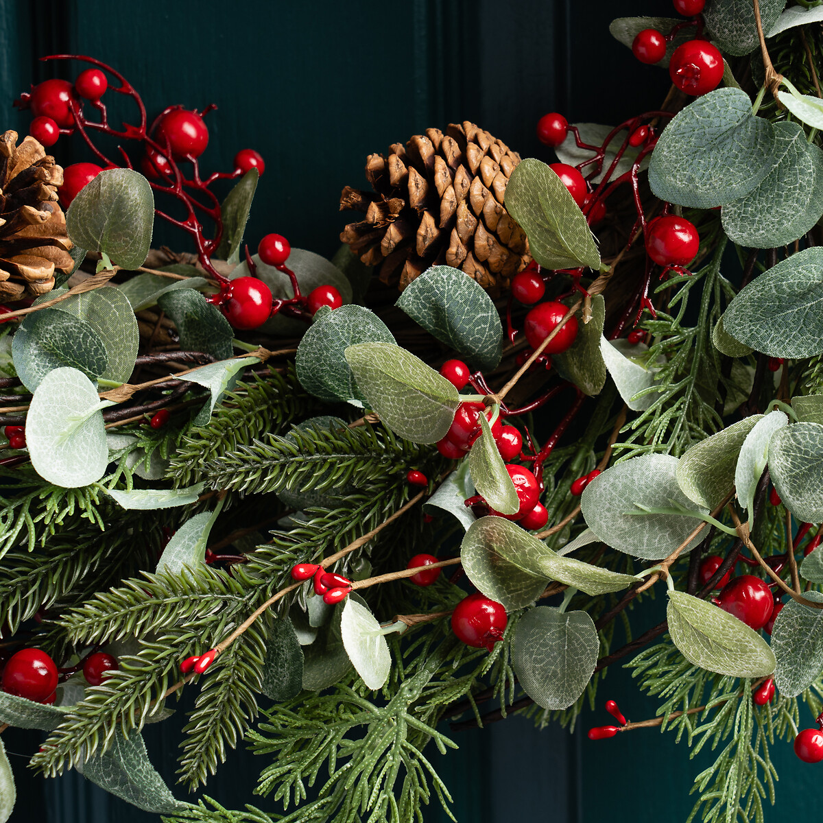 55cm Red Berry and Eucalyptus Wreath red/green, SO'HOME