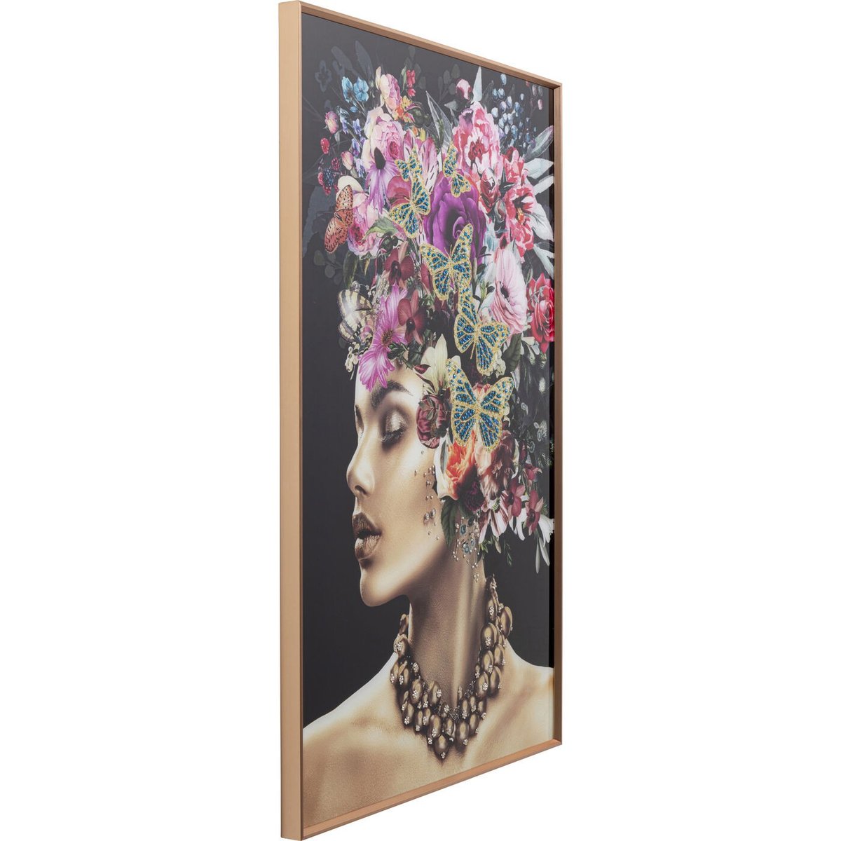 Tableau femme fleurs et papillons couleur unique, KARE DESIGN