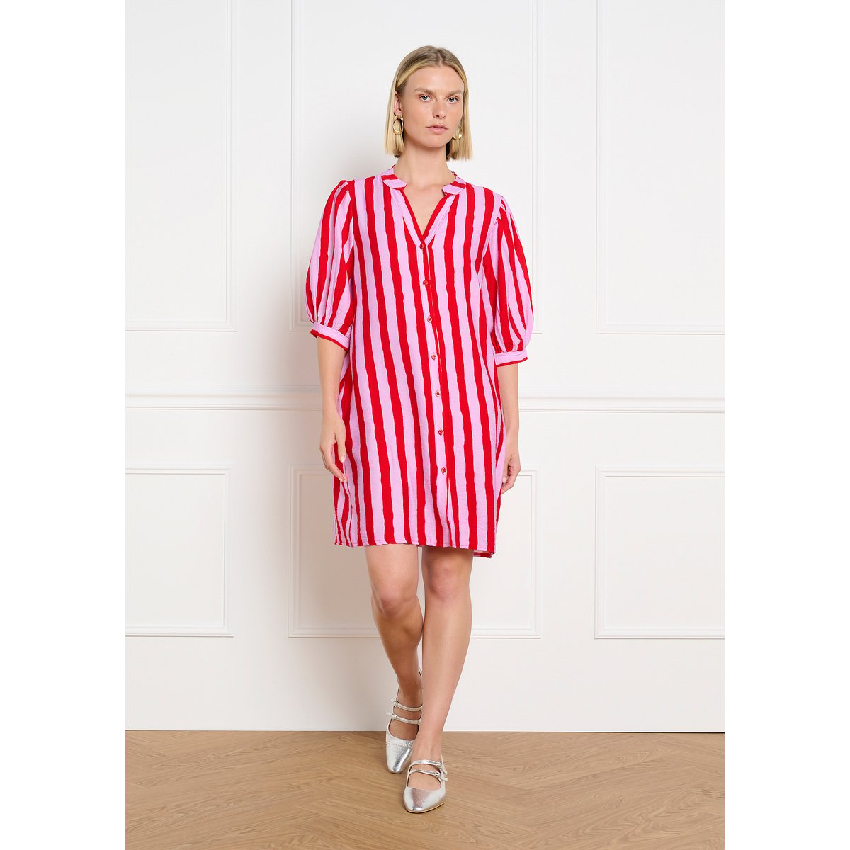 Robe tunique rayée manches volume purple blush, LOLALIZA