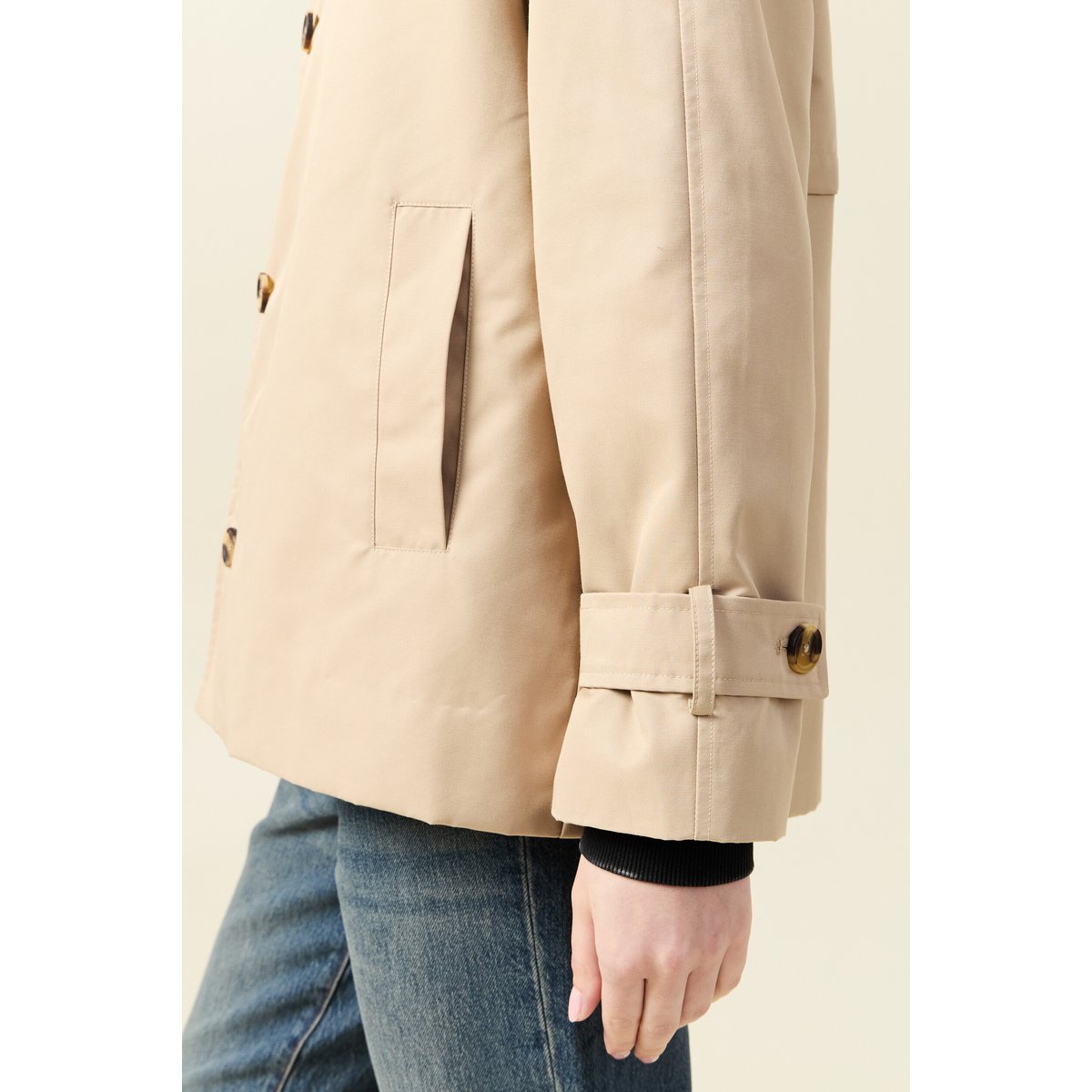 Trench droit court col montant beige, BONOBO