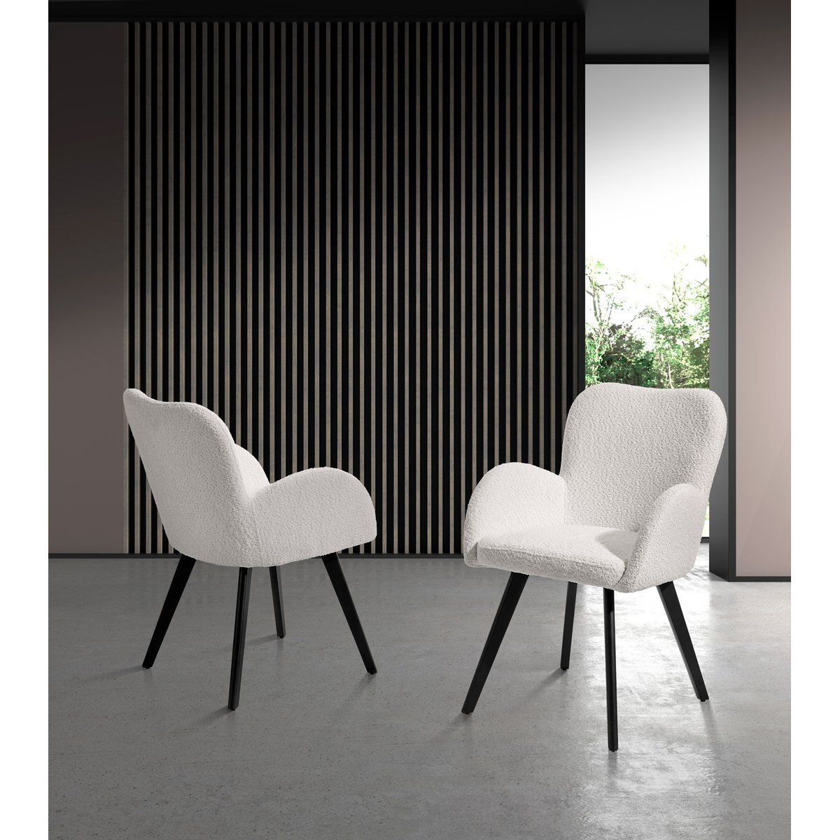 Lot de 2 chaises tissu bouclette et métal, LIVia blanc, HISPANOHOGAR