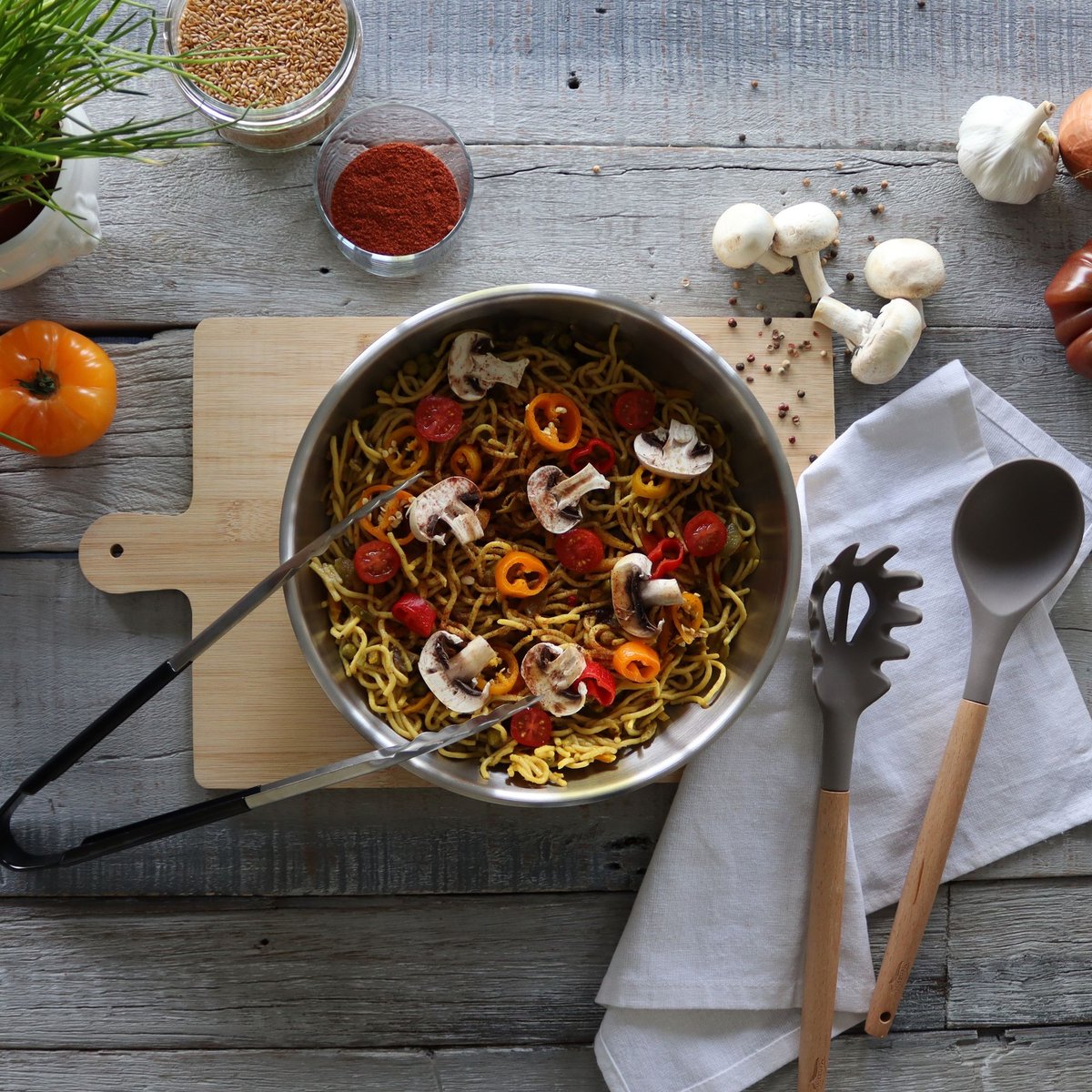 Wok amovible 28cm en acier inoxydable, IRIS inox, MENASTYL