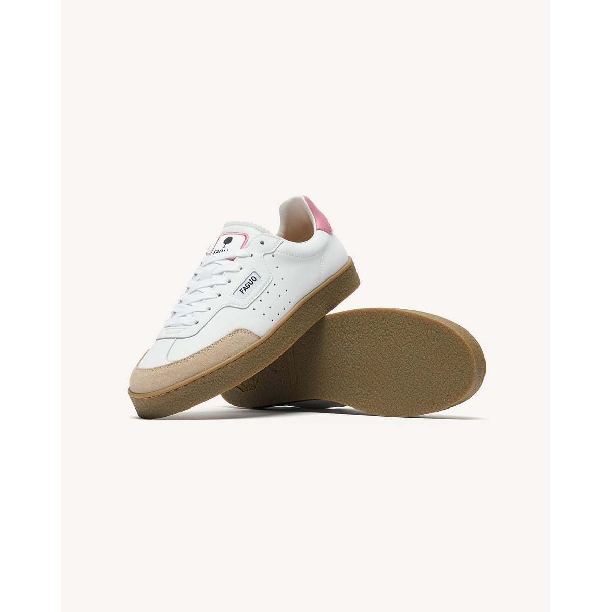 Baskets basses suede LUMBO blanc et rose grisé, FAGUO