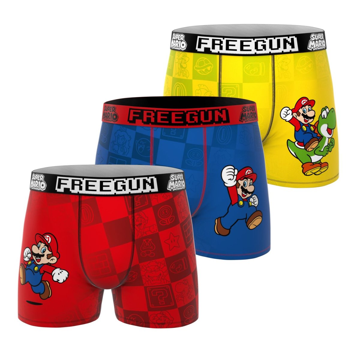Lot De 3 Boxers Super Mario rouge/bleu/jaune/vert, FREEGUN