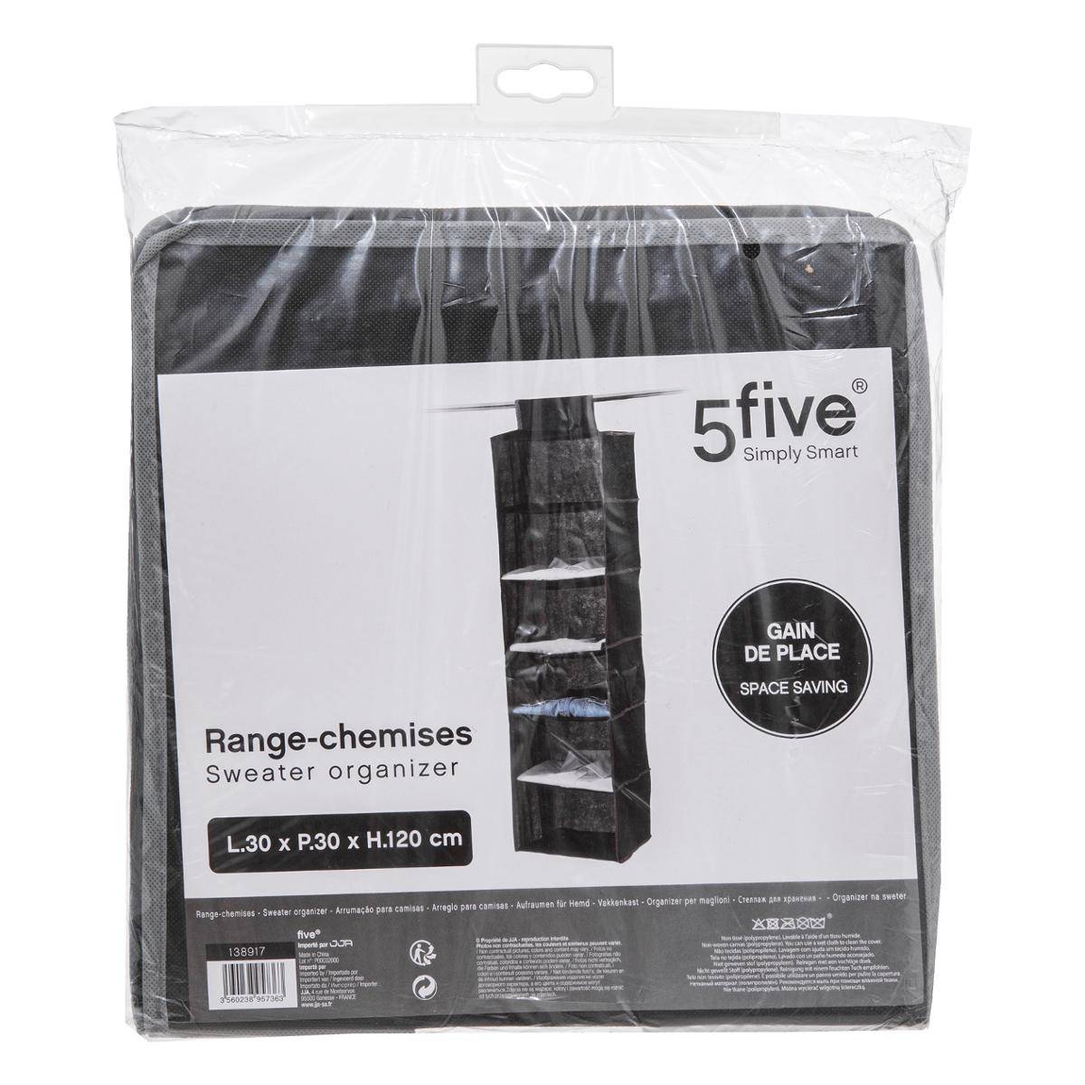 Range-chemises suspendu 6 cases DRESSY noir, 5FIVE SIMPLY SMART