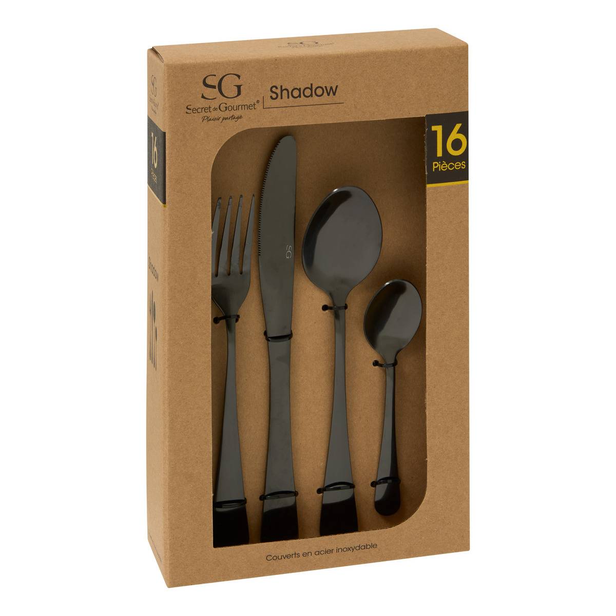 Ménagère 16 pièces en acier inoxydable noir SHADOW noir, SECRET DE GOURMET