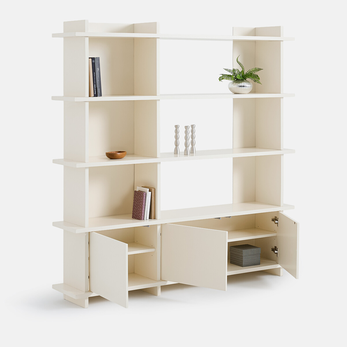 Libreria, 6 scomparti, 3 ante, altezza 180 cm, MILOR beige, LA REDOUTE INTERIEURS