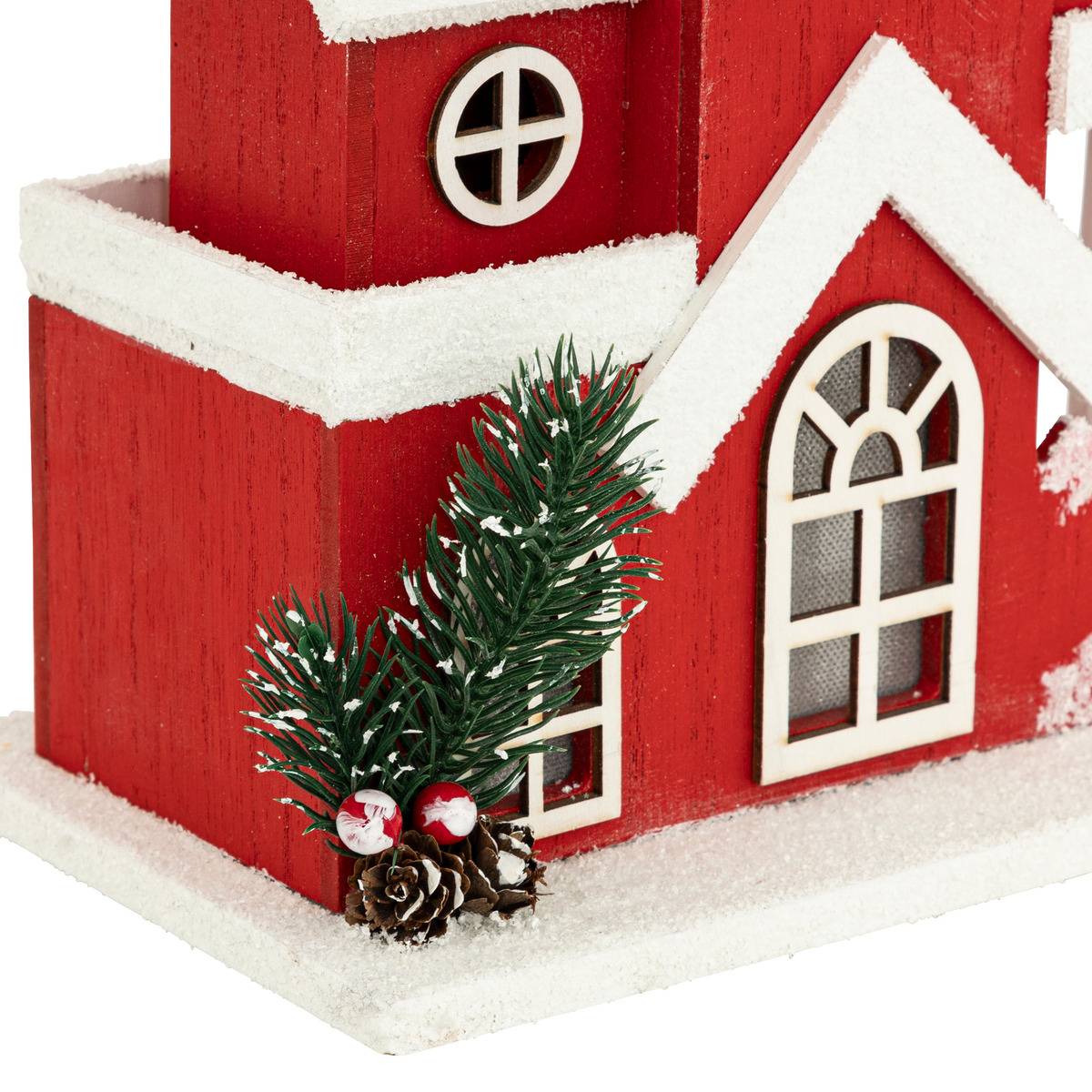Décoration maison rouge H36 cm 14 LED blanc chaud à piles rouge, FEERIC LIGHTS & CHRISTMAS