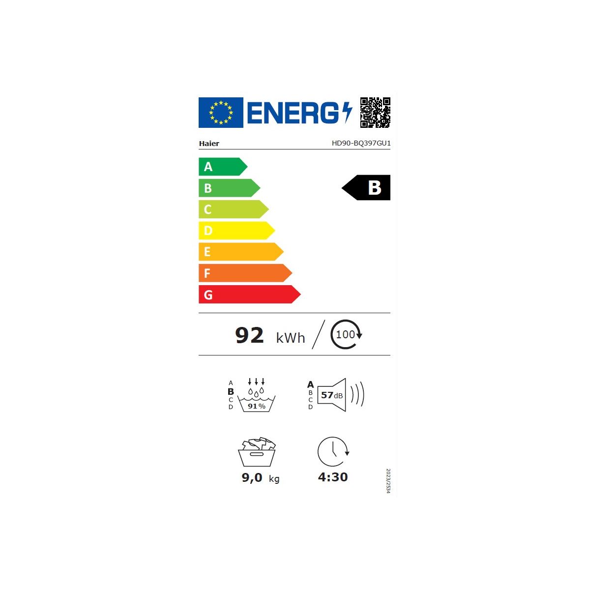 Sèche linge pompe à chaleur HD90-BQ397PGU1 couleur unique, HAIER