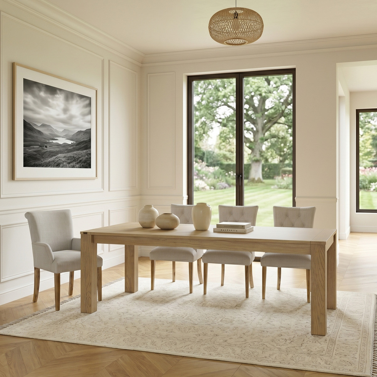 Table rectangulaire en chêne 1 rallonge 8/10 couverts MEGÈVE beige, ROBIN DES BOIS