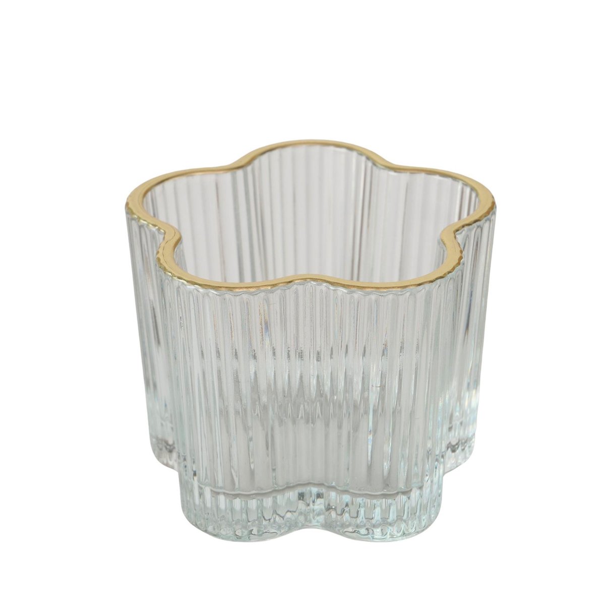 Set de 2 bougeoirs en verre strié et liseré doré 7.5x7.5x6cm transparent, WADIGA