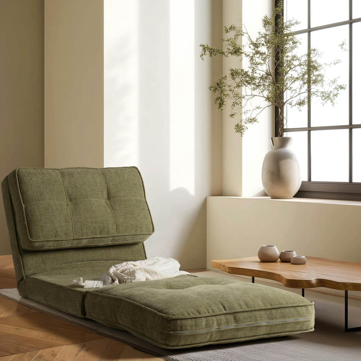 Chauffeuse convertible en tissu ASTORI vert, PIER IMPORT