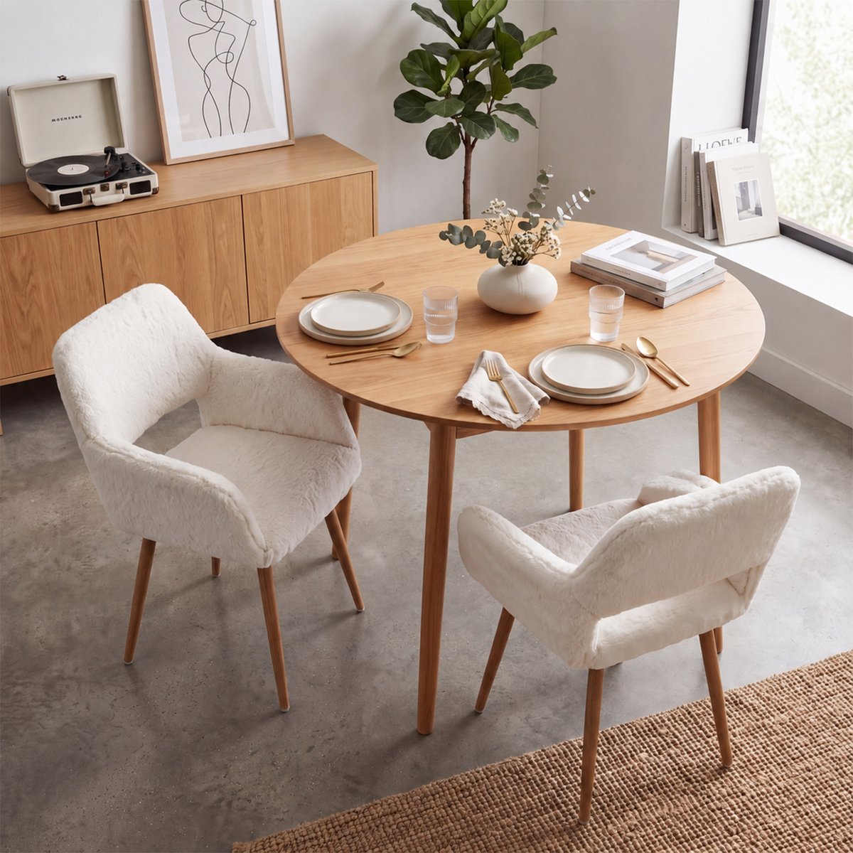 Lot de 2 chaises de salle à manger fauteuil scandinaves en tissu effet poil de lapin, CROMWELL PELUCHE blanc, MEUBLES COSY