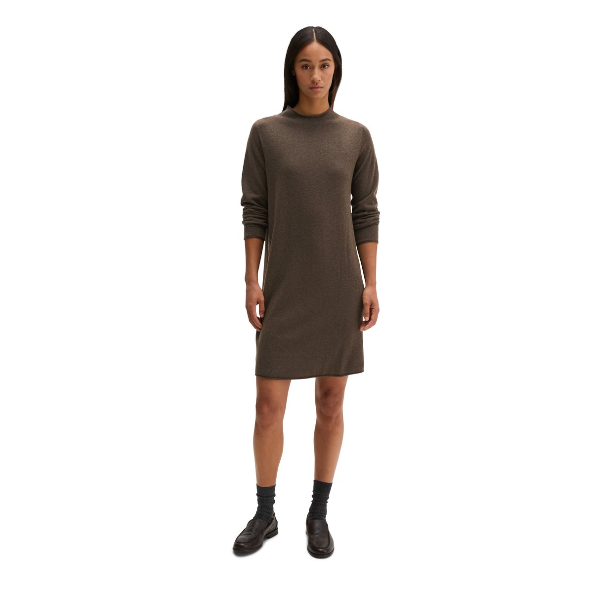 Robe en maille ajustée en mélange de laine vierge douce marron, MARC O'POLO
