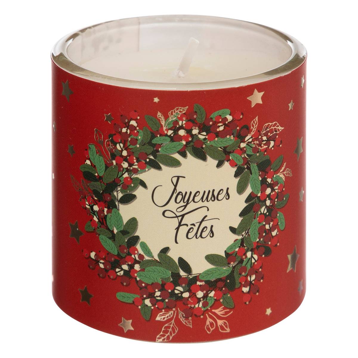 Lot de 3 photophores bougie parfumée houx 135 g rouge, FEERIC LIGHTS & CHRISTMAS