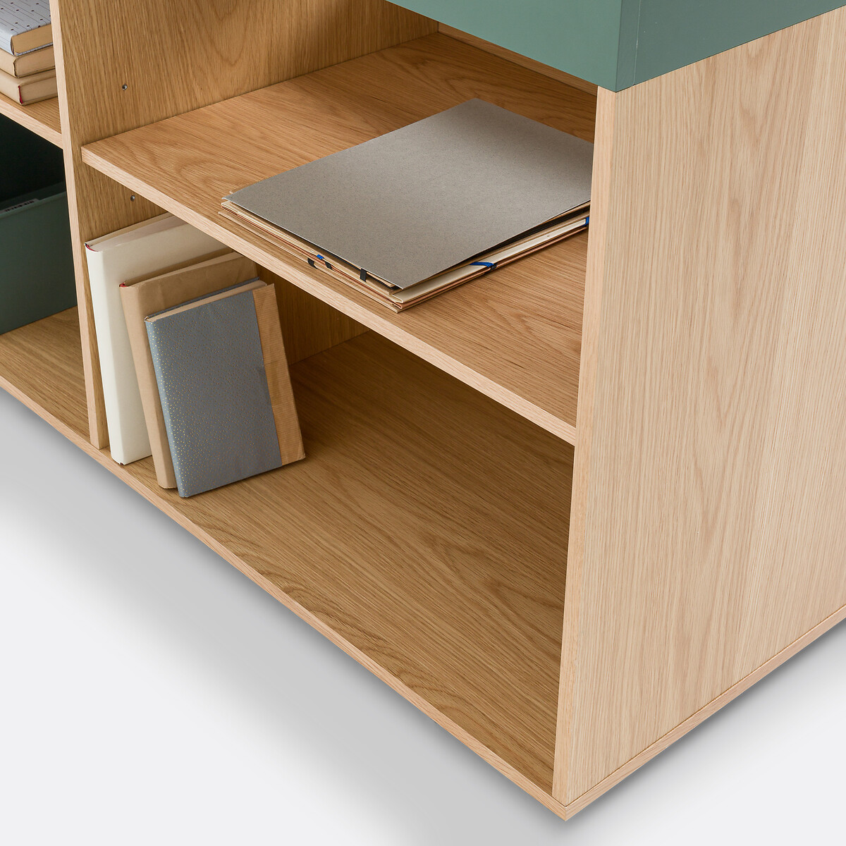 Bureau d’angle réversible avec rangement, Lina vert/bois, LA REDOUTE INTERIEURS