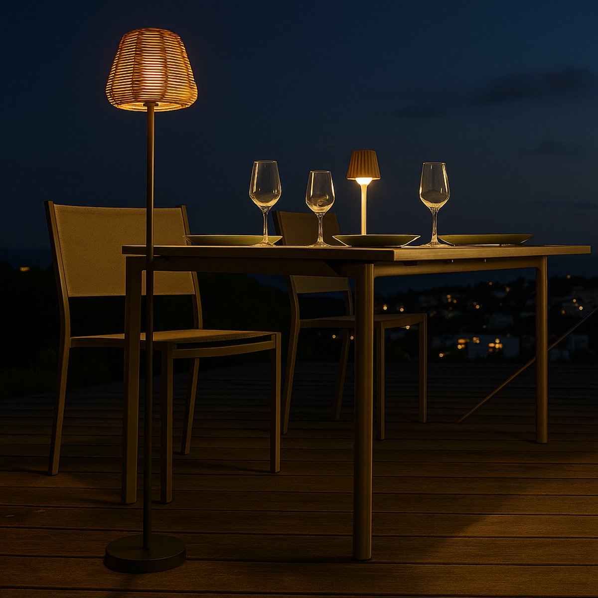 Lampadaire sans fil MIDY BOHEME marron, LUMISKY