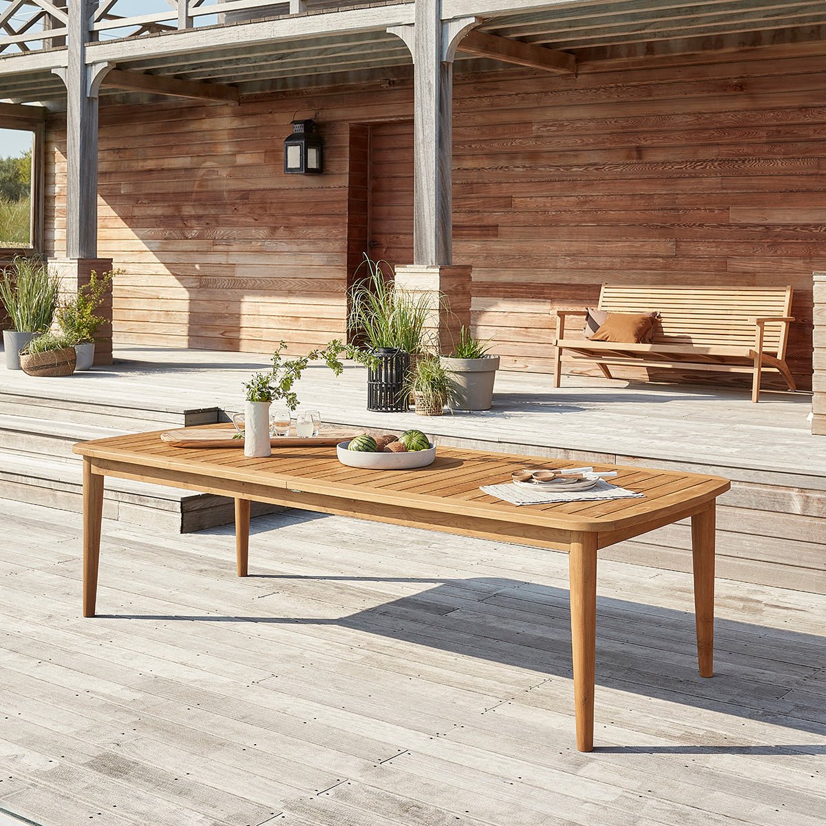 Table de jardin en teck recyclé extensible 10/12 places HORTENSE naturel, BERAH GETAH