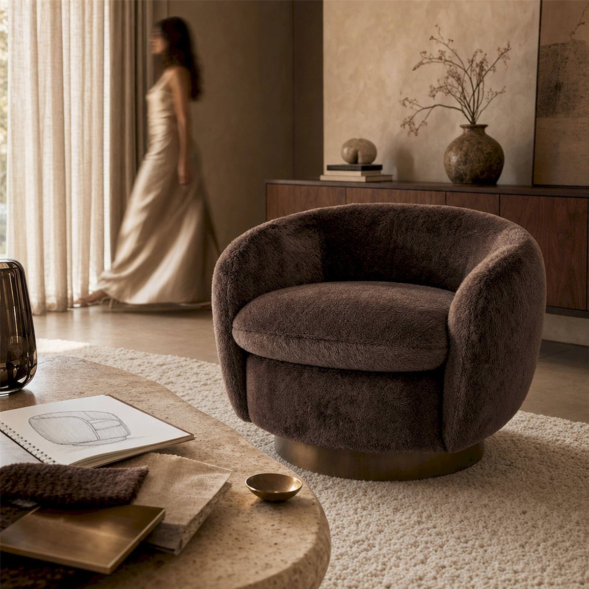 Fauteuil lounge pivotant tout doux chocolat fluffy, RECOLLECTION