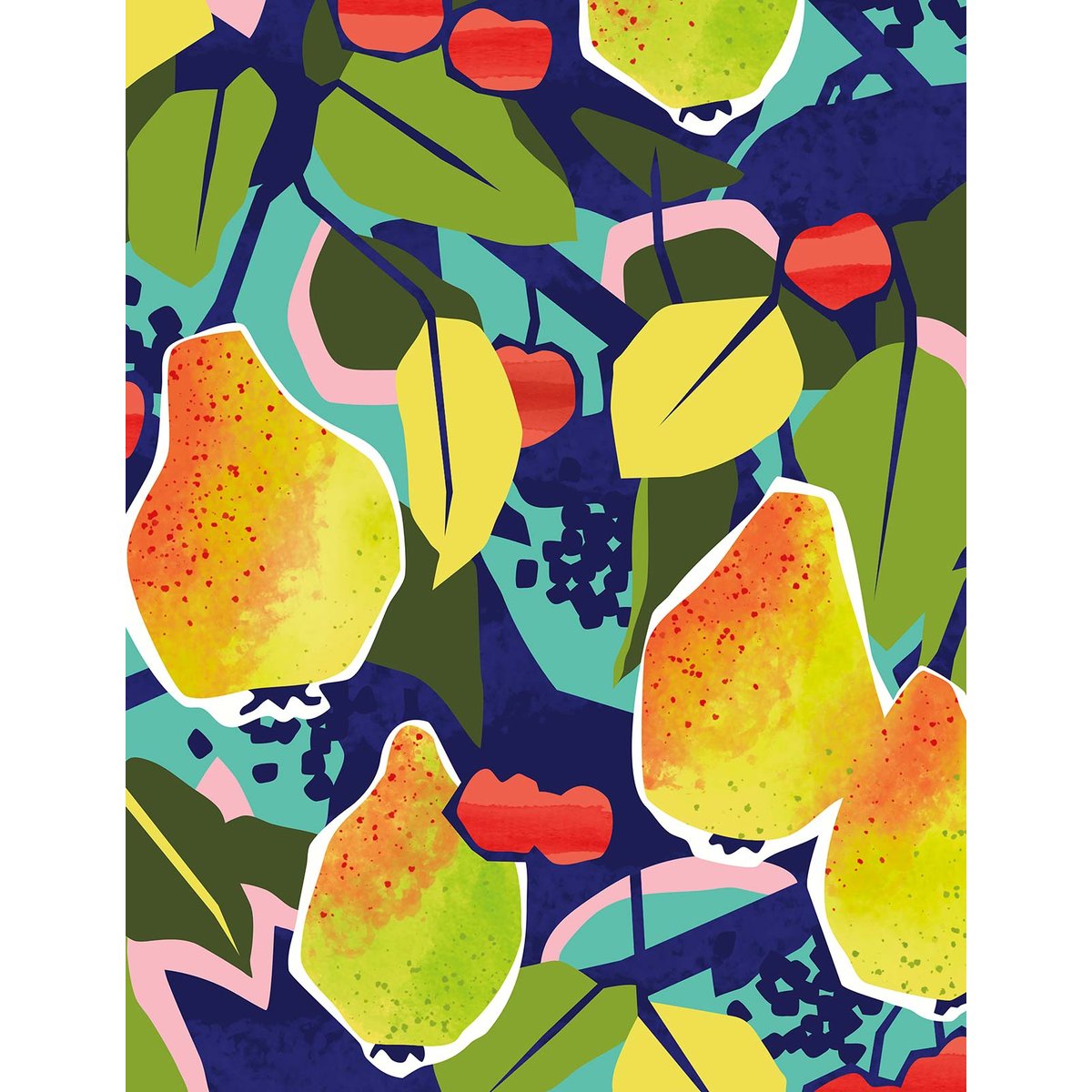 Papier peint feuilles verger fruites intissé, HEXOA