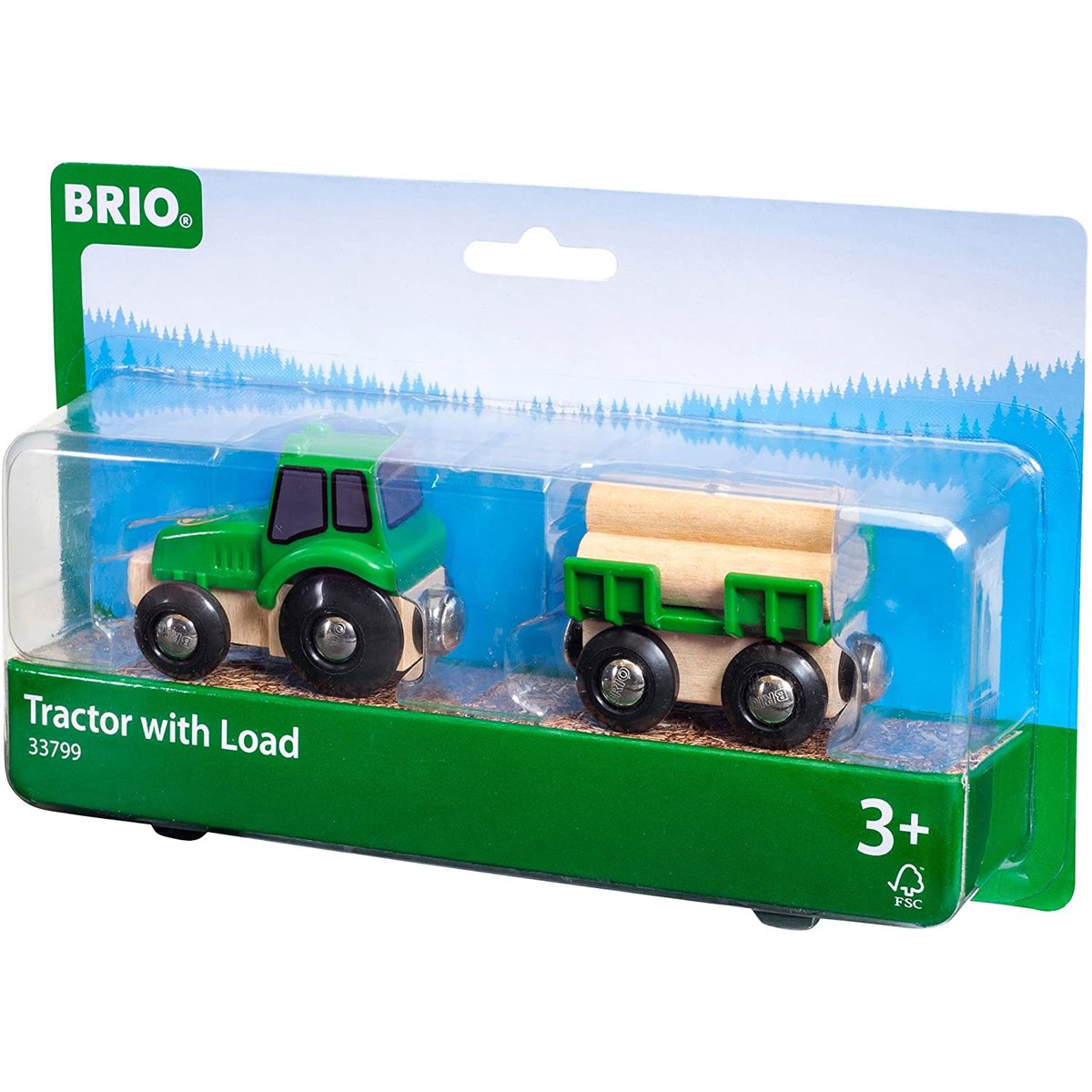 Tracteur et remorque vert, BRIO
