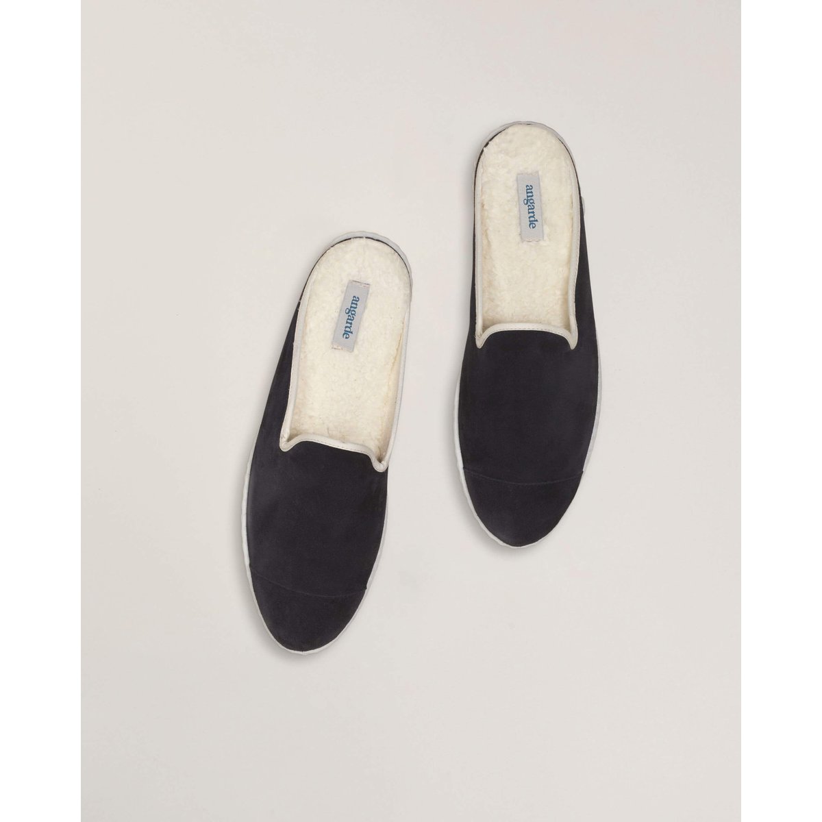 Mules en cuir italien bleu marine, ANGARDE